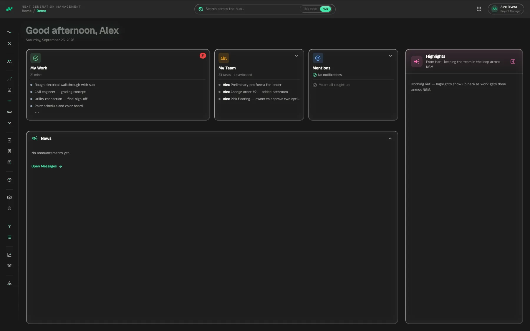NGM Hub — Dashboard